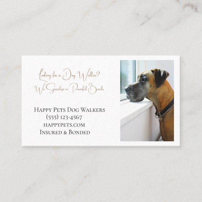 Great Dane Sadly Looking Out Window for Dog Walker Business Card (Front)