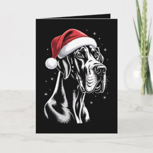 Great Dane Santa Hat Black White Christmas Snow Card