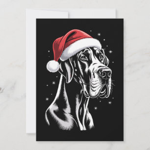 Great Dane Santa Hat Black White Christmas Snow Invitation