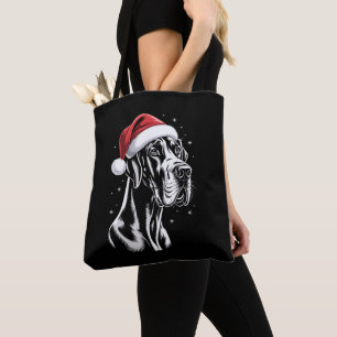 Great Dane Santa Hat Black White Christmas Snow Tote Bag