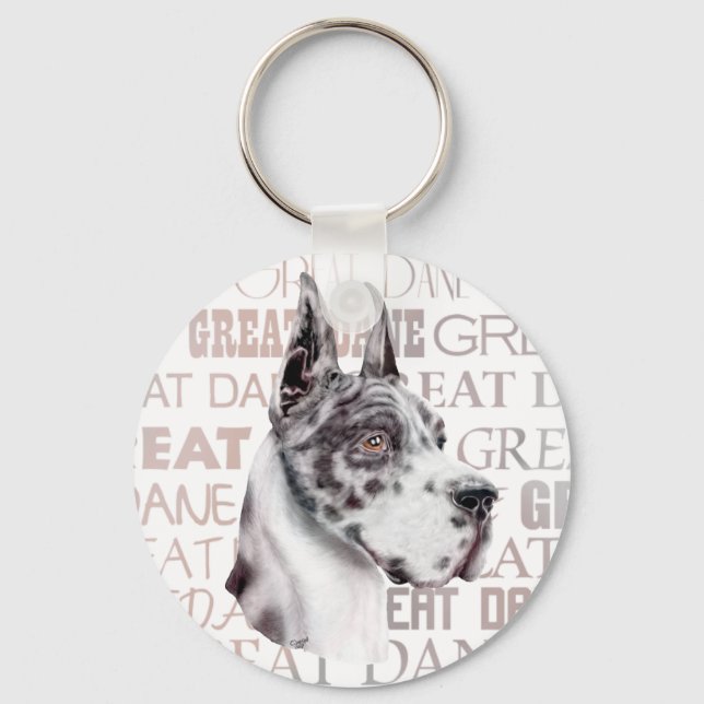 Great Dane Show Colours Harlequin Key Ring (Front)