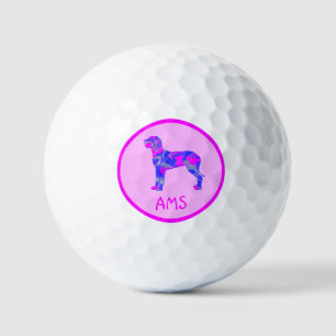 Great Dane Silhouette Pink & Blue Monogram Golf Balls
