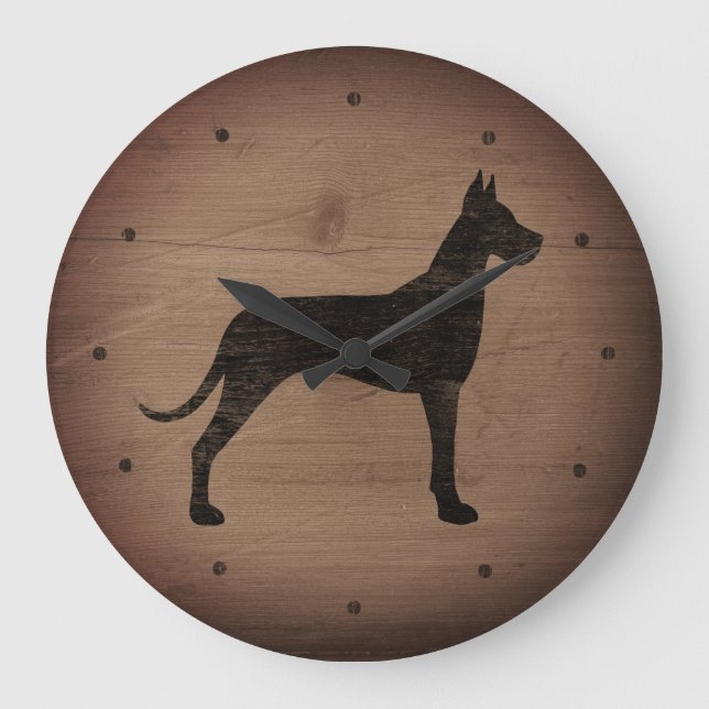 Great Dane Silhouette Rustic Style Large Clock (Front)