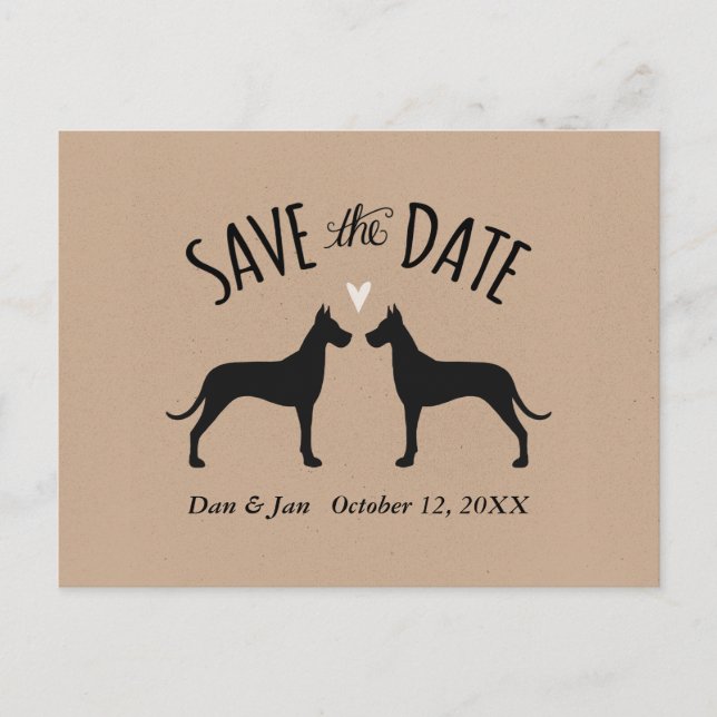 Great Dane Silhouettes Wedding Save the Date Announcement Postcard (Front)