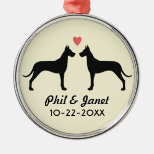 Great Dane Silhouettes with Heart and Text Metal Tree Decoration