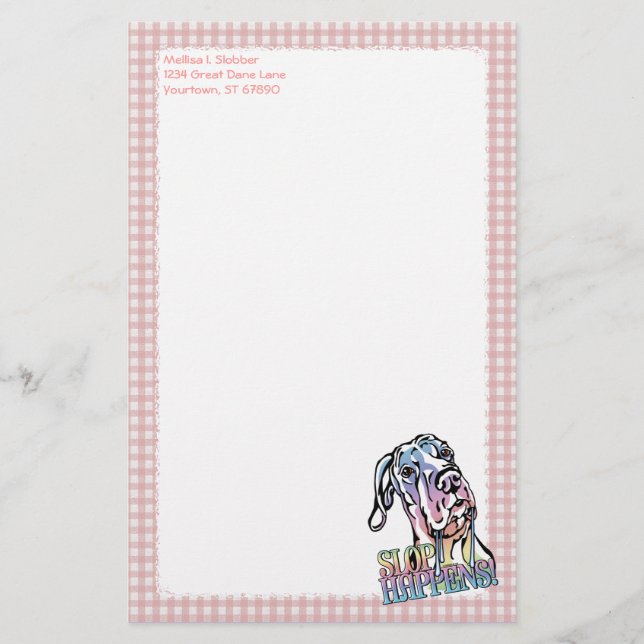 Great Dane Slop Happens Pastel UC Stationery (Front)