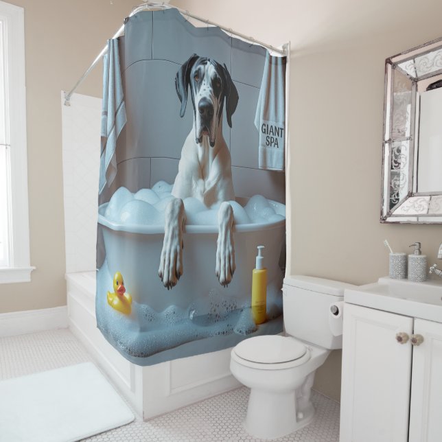 Great Dane Sloppy Sleepy Cute Funny Shower Curtain (In Situ)