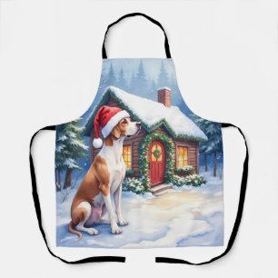 Great Dane Snowy Cabin Santa Hat Christmas Art Apron