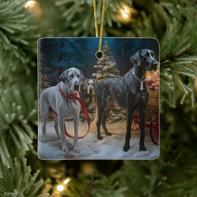 Great Dane Snowy Sleigh Christmas Decor  Ceramic Ornament (Tree)