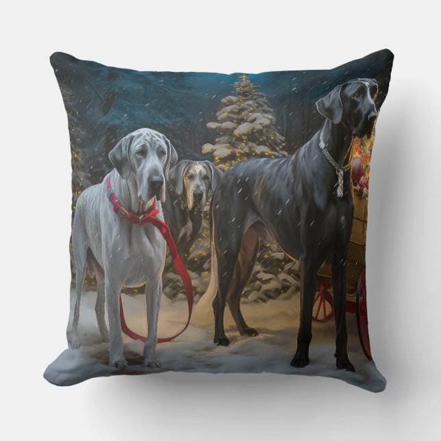 Great Dane Snowy Sleigh Christmas Decor  Cushion (Front)
