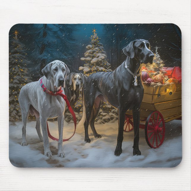 Great Dane Snowy Sleigh Christmas Decor  Mouse Mat (Front)