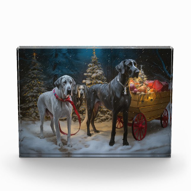 Great Dane Snowy Sleigh Christmas Decor  Photo Block (Front)