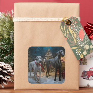 Great Dane Snowy Sleigh Christmas Decor  Square Sticker