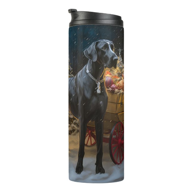 Great Dane Snowy Sleigh Christmas Decor  Thermal Tumbler (Rotated Right)