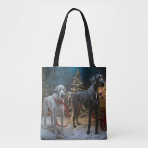 Great Dane Snowy Sleigh Christmas Decor Tote Bag