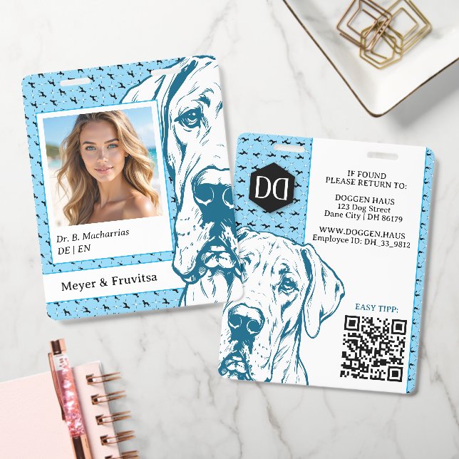 Great Dane sophisticated logo QR Code ID Badge (Office)