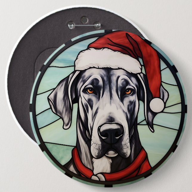 Great Dane Stained Glass Christmas 6 Cm Round Badge (Front & Back)