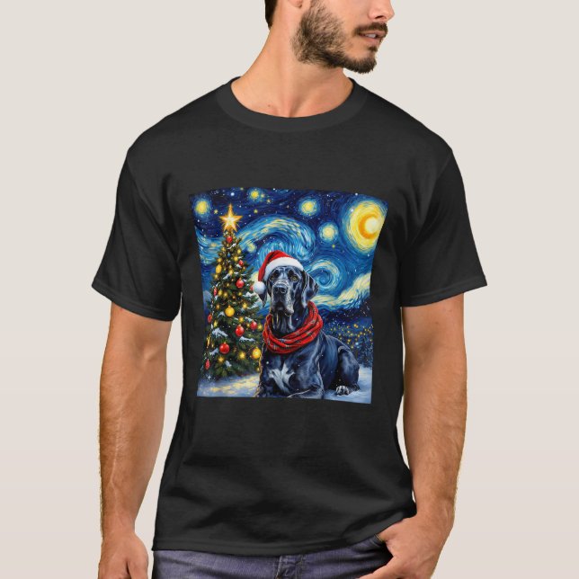 Great Dane Starry Night Christmas Van Gogh Dog San T-Shirt (Front)
