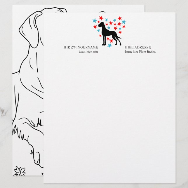 Great Dane Stars and Fun  Custom Letterhead (Front/Back)