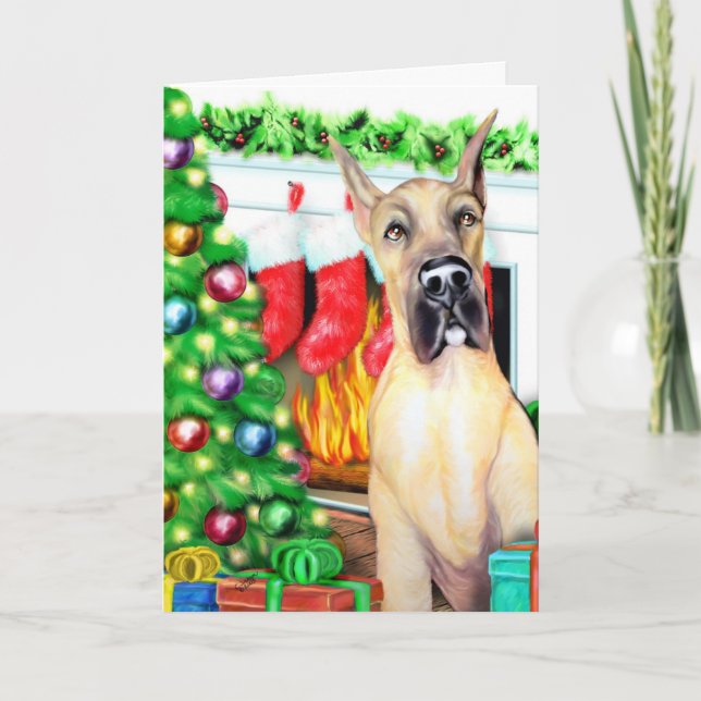 Great Dane Stockings Fawn Holiday Card (Front)