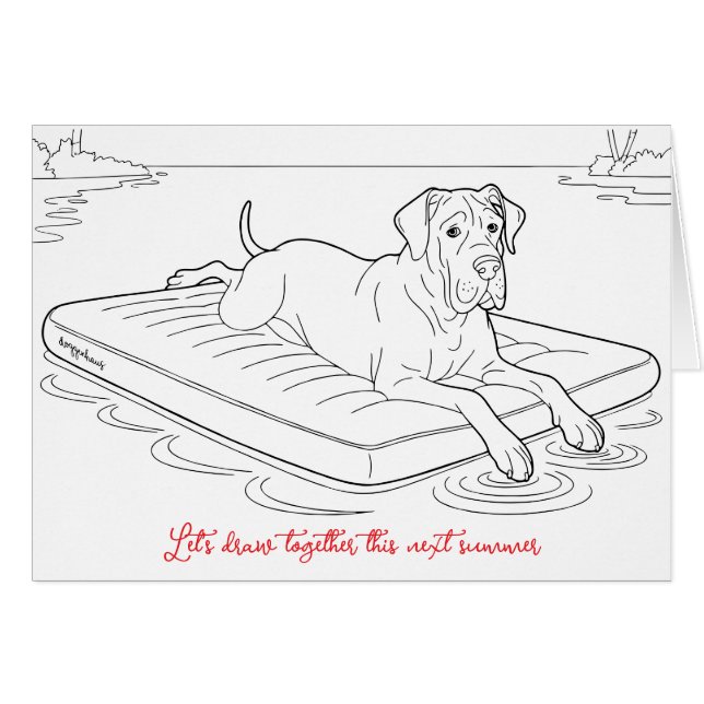 Great Dane Summer mode colouring card  (Front Horizontal)
