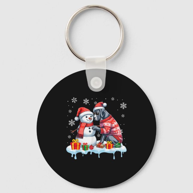 Great Dane Sungles Sweater Build Snowman Xmas Owne Key Ring (Front)