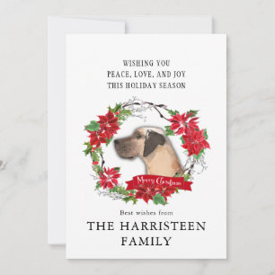 Great Dane tan Watercolor Poinsettia Christmas Holiday Card