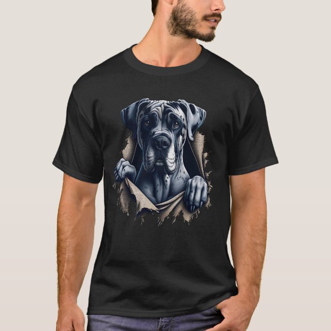 Great Dane Tearing Out Ripping Through Clothes T-Shirt (Front)