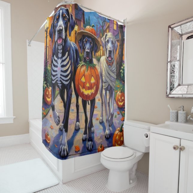 Great Dane Trick-or-Treating Halloween Costumes Shower Curtain (In Situ)