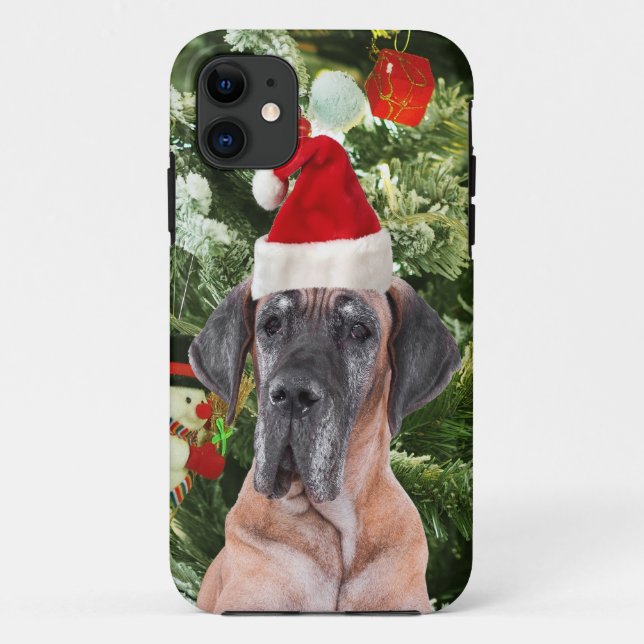 Great Dane w Christmas Tree Gift Boxes Santa Hat Case-Mate iPhone Case (Back)