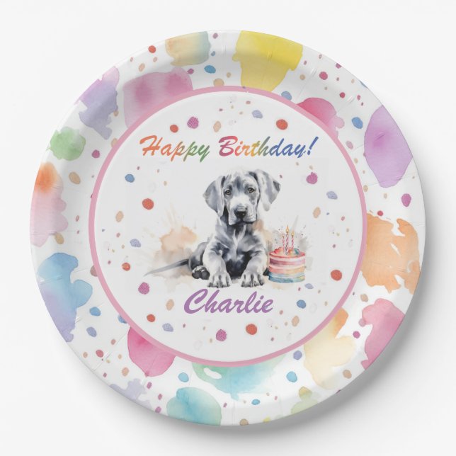 Great Dane Watercolor Paper Plate (Front)