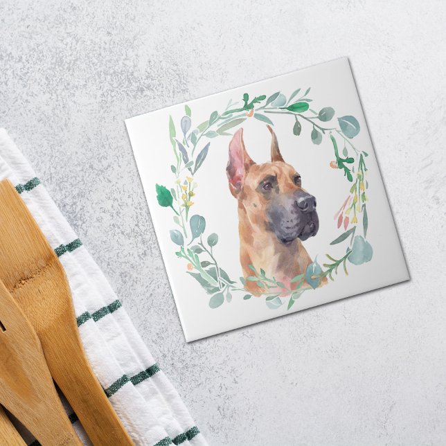 Great Dane Watercolor Wreath Tile (Creator Uploaded)