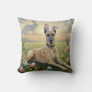 Great Dane Wearing Bunny Ears Easter Spring Meadow Cushion