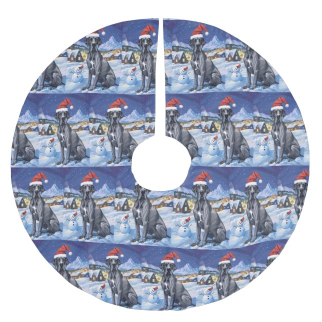Great Dane Winter Wonderland Christmas Joy  Brushed Polyester Tree Skirt (Front)
