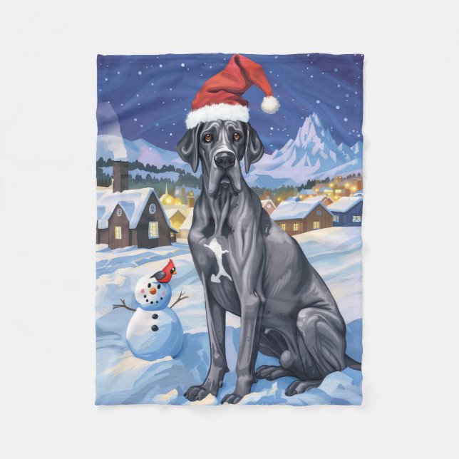 Great Dane Winter Wonderland Christmas Joy  Fleece Blanket (Front)