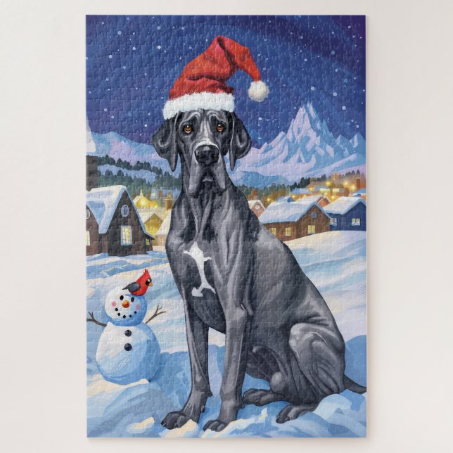 Great Dane Winter Wonderland Christmas Joy  Jigsaw Puzzle (Vertical)