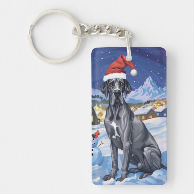 Great Dane Winter Wonderland Christmas Joy  Key Ring (Front)