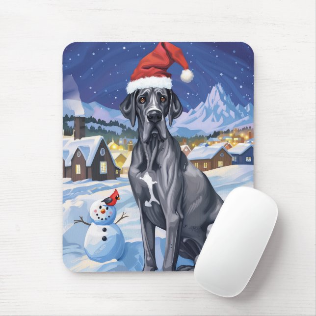 Great Dane Winter Wonderland Christmas Joy  Mouse Mat (With Mouse)