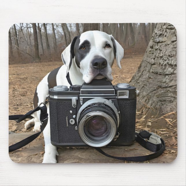 Great Dane With Camera Mouse Mat (Front)