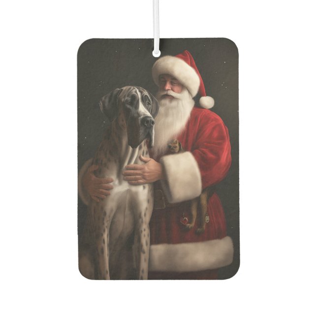 Great Dane With Santa Claus Festive Christmas  Car Air Freshener (Front)