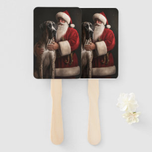 Great Dane With Santa Claus Festive Christmas Hand Fan