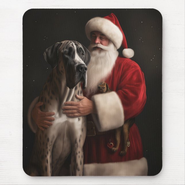 Great Dane With Santa Claus Festive Christmas  Mouse Mat (Front)