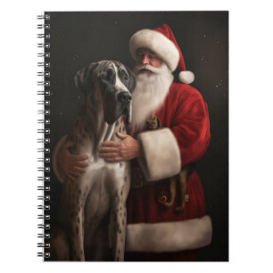 Great Dane With Santa Claus Festive Christmas Notebook
