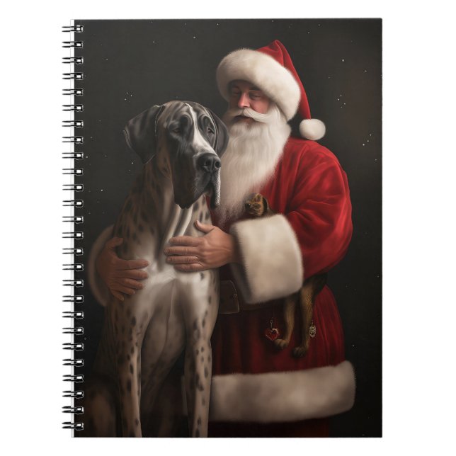 Great Dane With Santa Claus Festive Christmas  Notebook (Front)