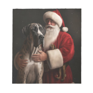 Great Dane With Santa Claus Festive Christmas Notepad