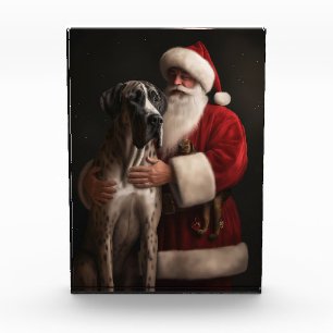 Great Dane With Santa Claus Festive Christmas  Photo Block