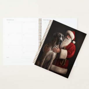 Great Dane With Santa Claus Festive Christmas Planner