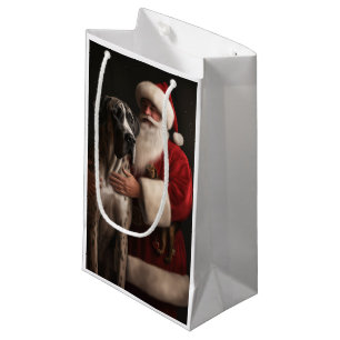 Great Dane With Santa Claus Festive Christmas  Small Gift Bag