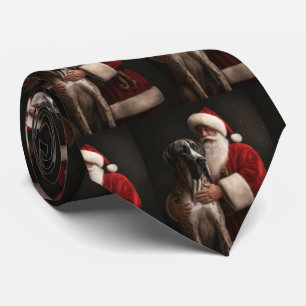 Great Dane With Santa Claus Festive Christmas Tie