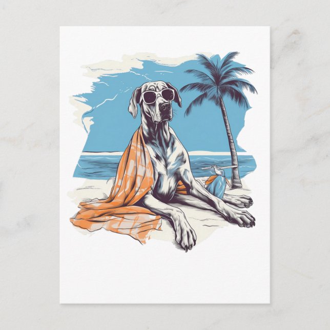 Great dane with sunglasses at the beach postcard (Front)